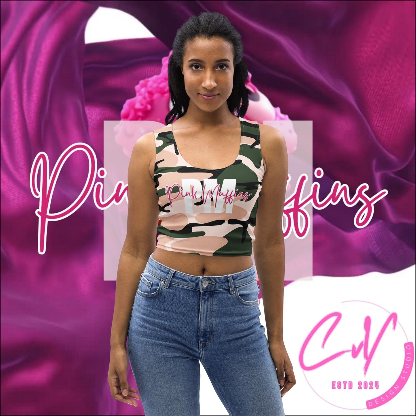 PM4US - Pink Camo Mom' s Crop Top