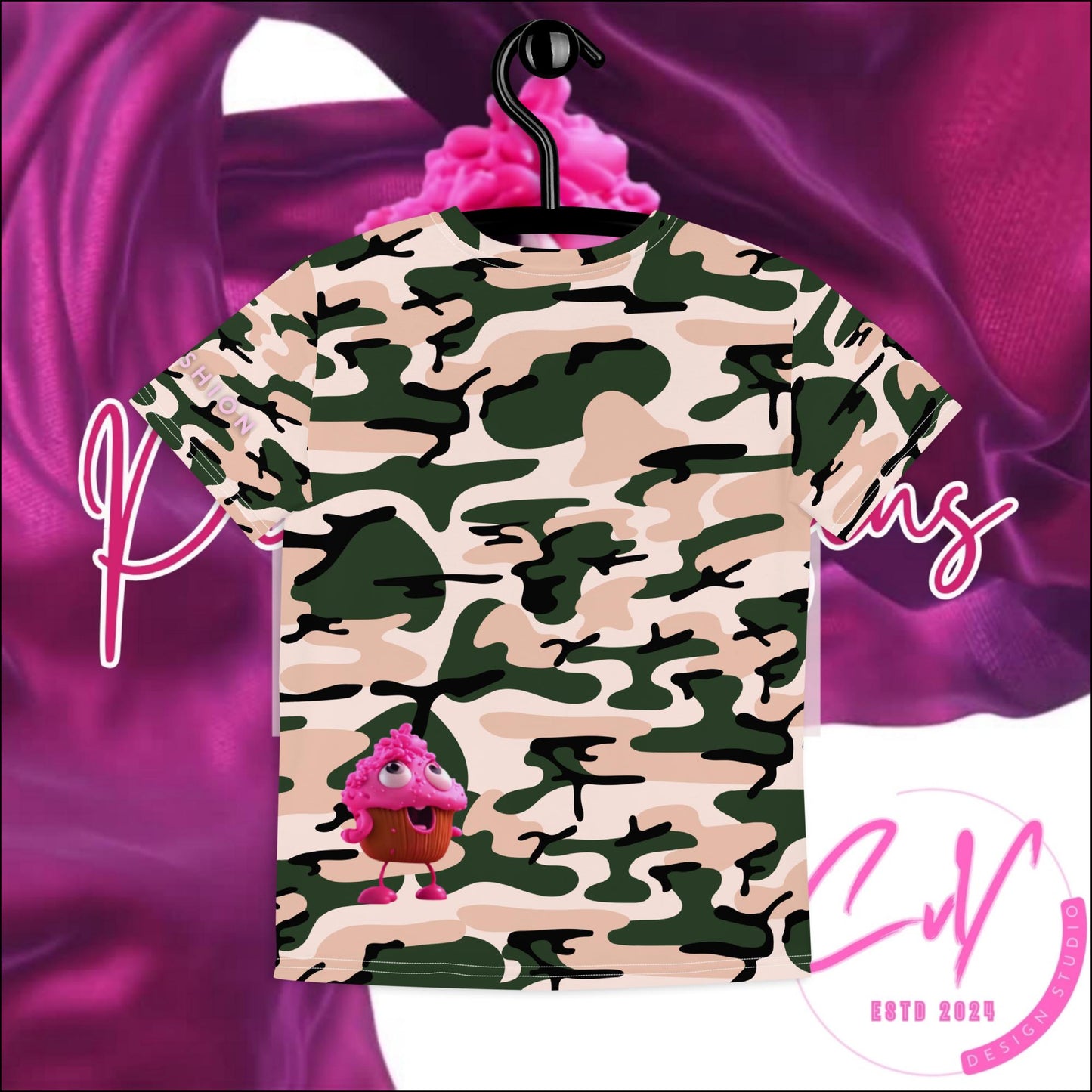 PM4US - Pink Camo Youth crew neck t-shirt