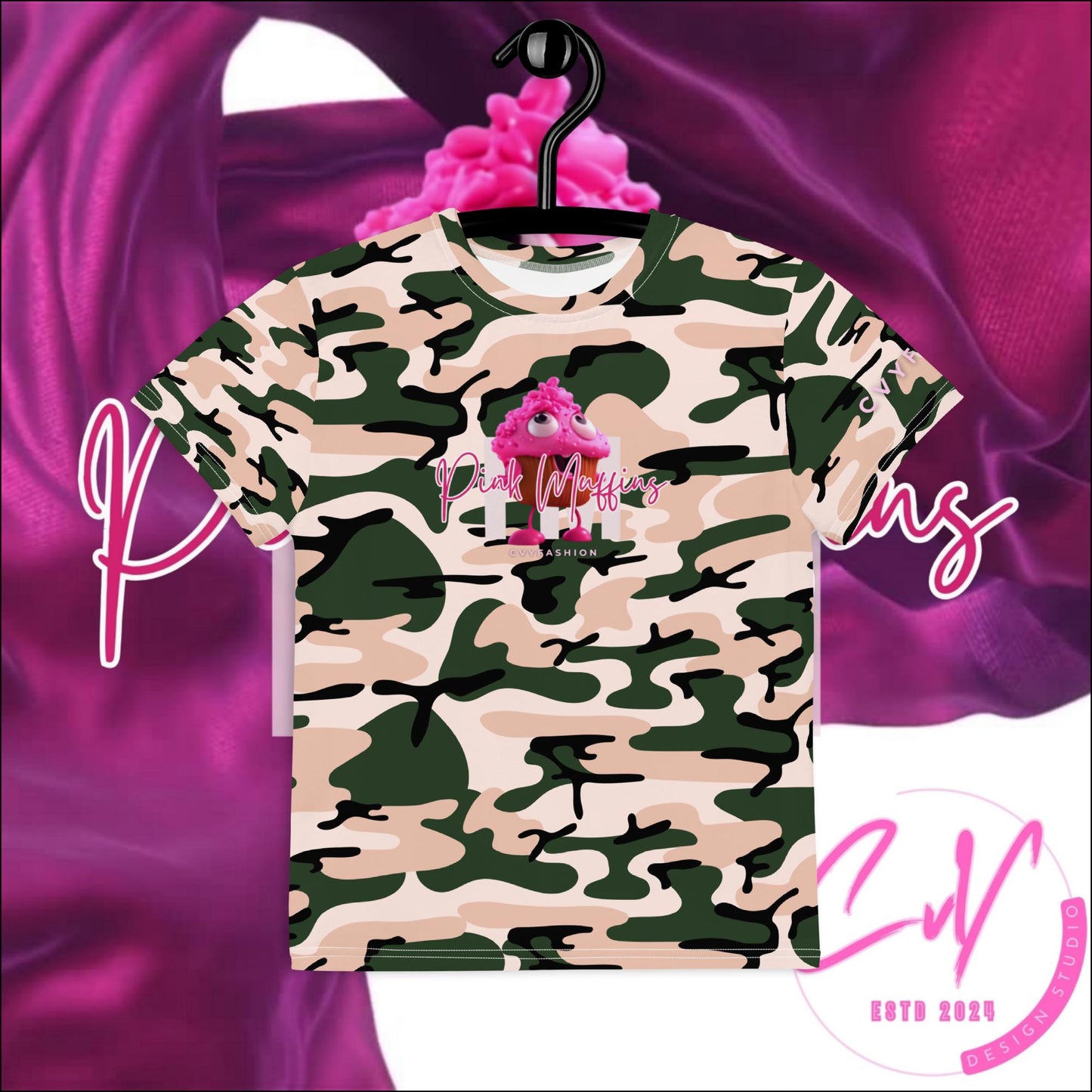 PM4US - Pink Camo Youth crew neck t-shirt